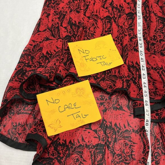 Maxi Dress Womens M Red Black Floral Mixed Media Embroidered Sheer Chiffon Boho - Picture 6 of 8